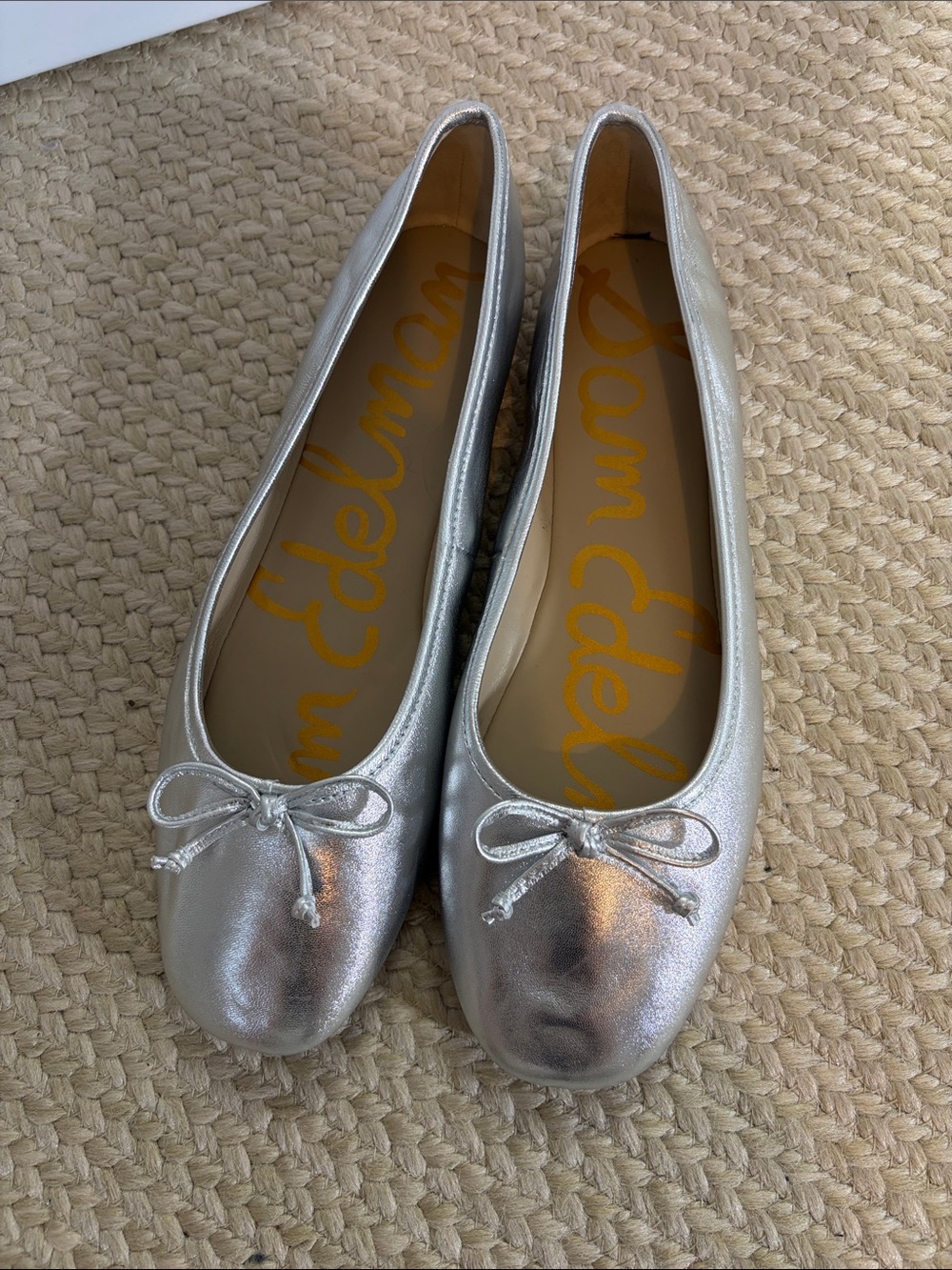 Sam Edelman Metallic Silver Bow Ballet Flats Size 10